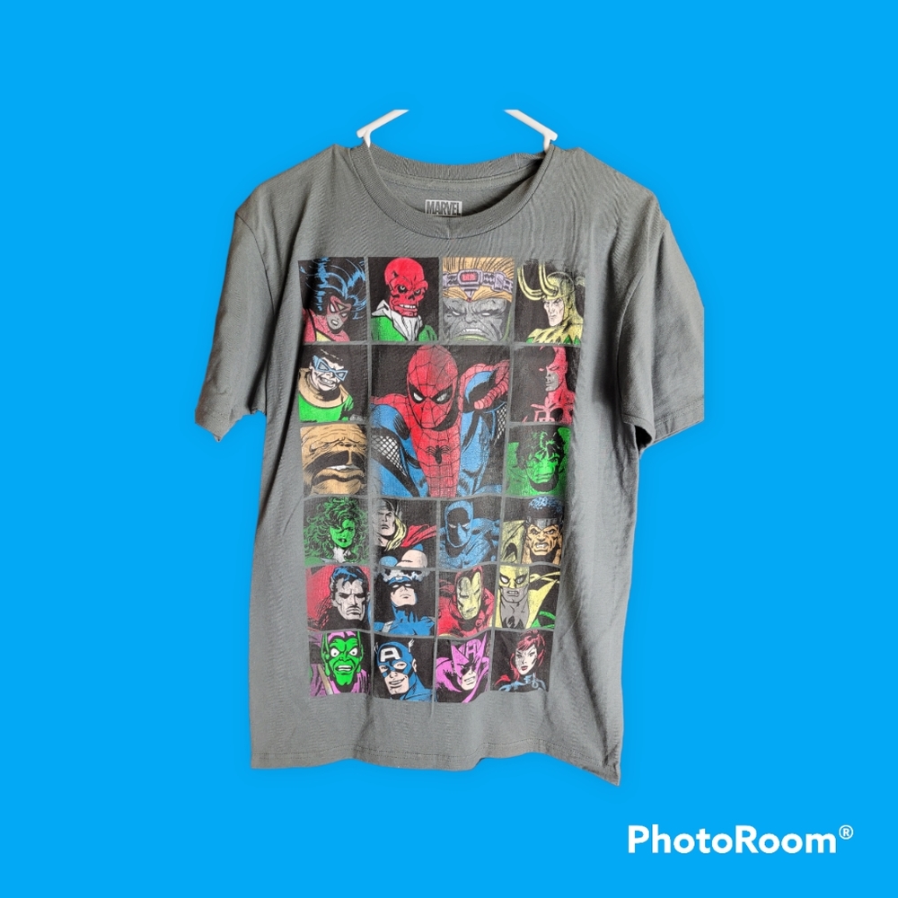 Spiderman Heroes and Villains Marvel Men's Small Gray Tshirt